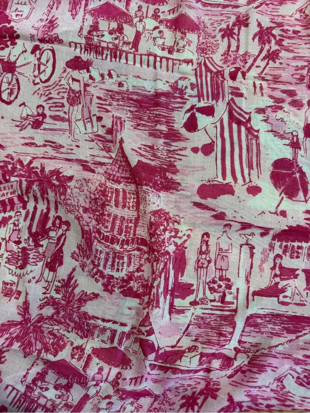 Lilly Pulitzer Pink Beach Toile Print Scarf Wrap Shawl Fringe